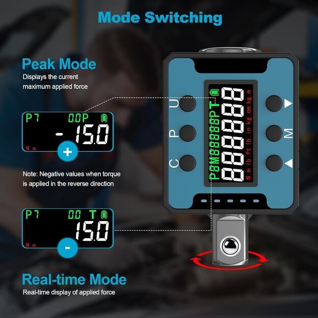 1/2" Dinamometrinis skaitmeninis adapteris terkšlei | 6–200 Nm 4