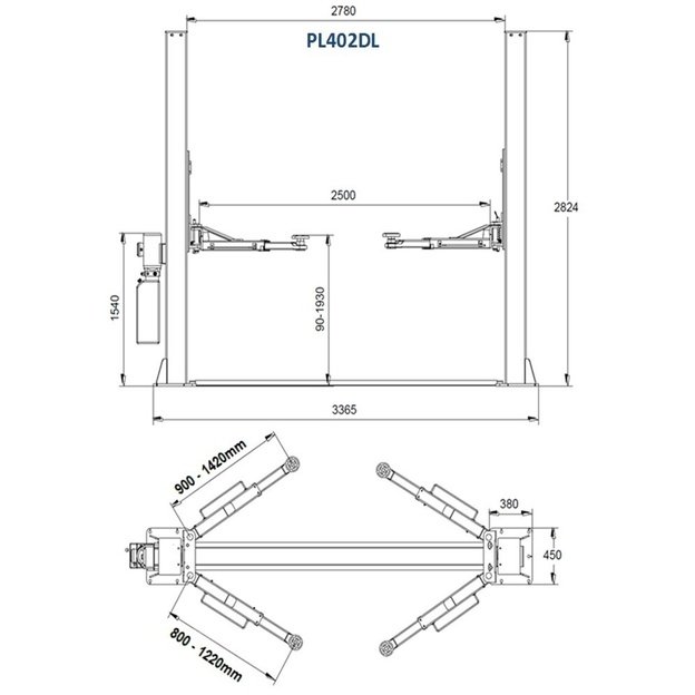 Hidraul. dviejų kolonų keltuvas su mech. saugumo fiksatoriais (3 pakopų letenos), 4.0t 220V