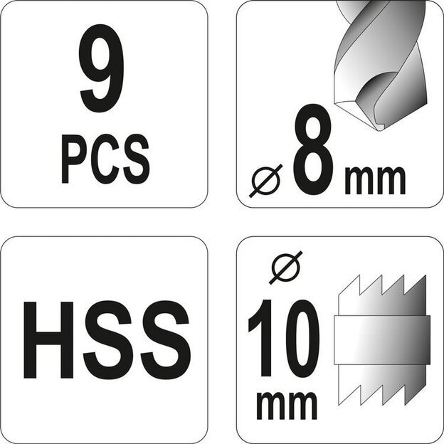 Grąžtų rinkinys kontaktiniams taškams nugręžti HSS (9vnt)(HSS)