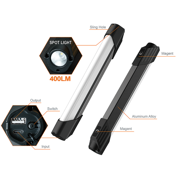 Šviestuvas darbui  COB+LED (įkraunamas)