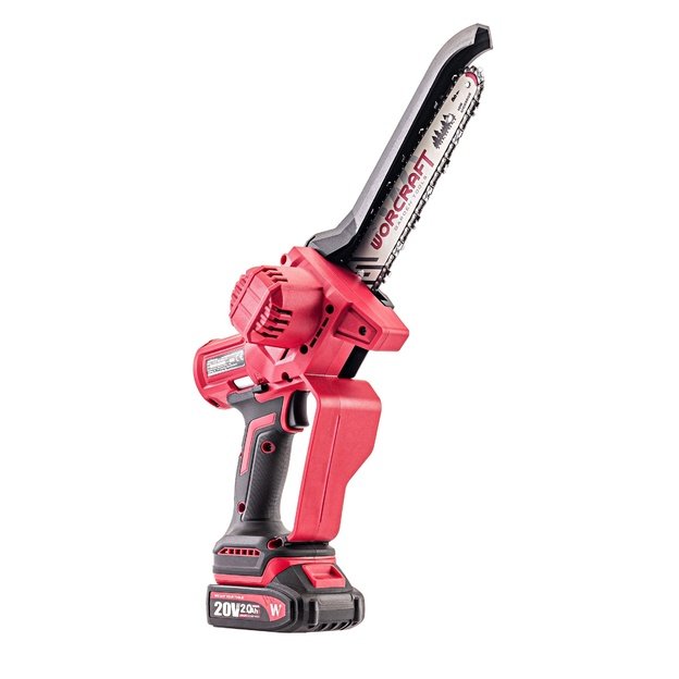 Akumuliatorinis grandininis mini pjūklas 8&rdquo; su teleskop. prailg. WORCRAFT 20V LI-ION