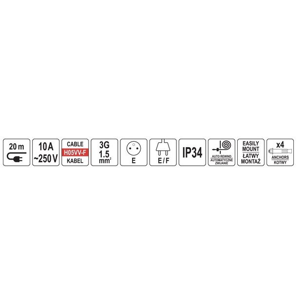 Prailgintuvas su automatine rite 20m 3Gx1.5mm² 250V