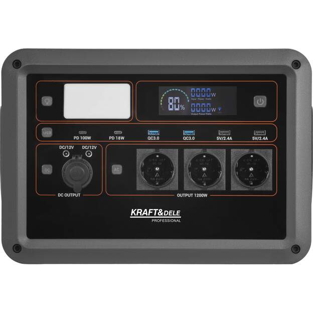 Nešiojama įkrovimo stotelė KRAFT&DELE KD5532 LiFePO4 1152Wh 1200W (2000W Peak)