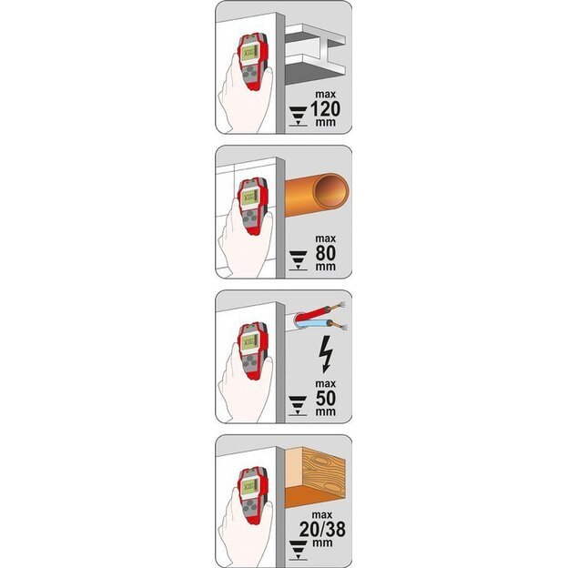 YATO YT-73138 Profilių / drėgmės / įtampos aptikimo detektorius 4 viename