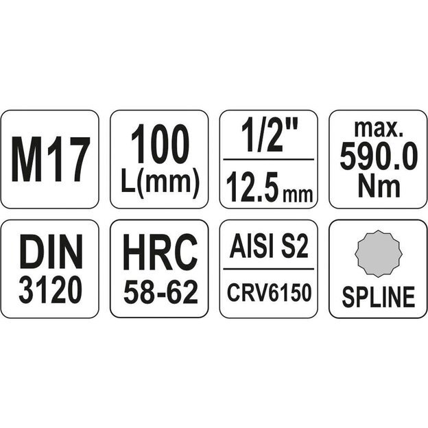 1/2  Galvutė su 100L SPLINE M17 antgaliu (prailginta)