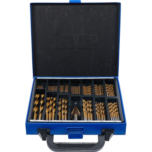 Grąžtų ir pakopinės frezos rinkinys | HSS | titano nitridas | 1 - 10 mm | 119 vnt. 1