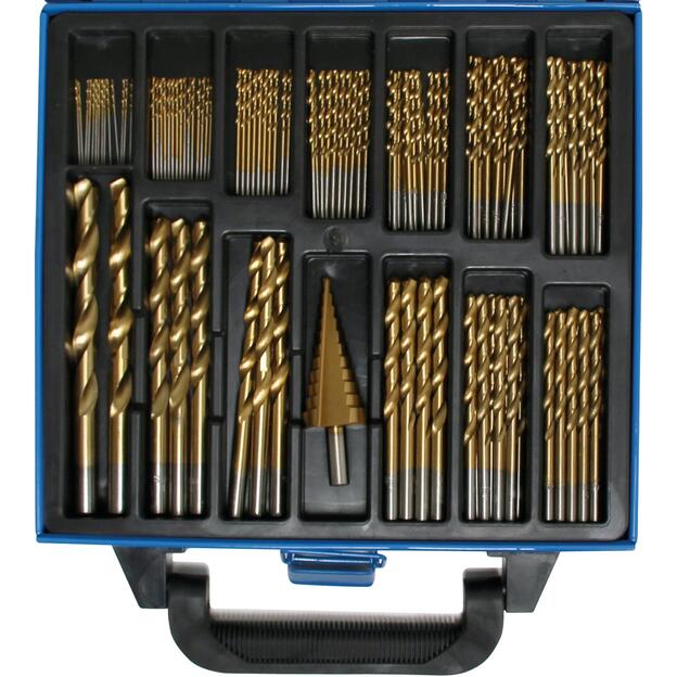 Grąžtų ir pakopinės frezos rinkinys | HSS | titano nitridas | 1 - 10 mm | 119 vnt. 3