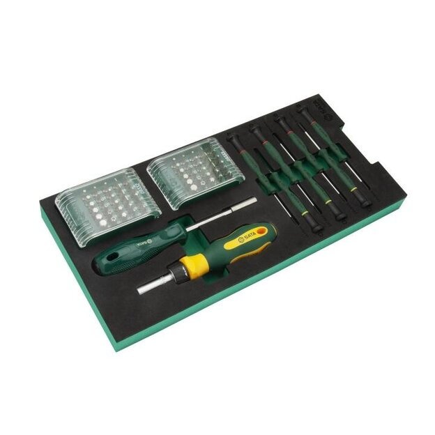 Keičiamų antgalių, laikiklių ir precizinių atsuktuvų rinkinys 71 vnt. EVA padėkle  2