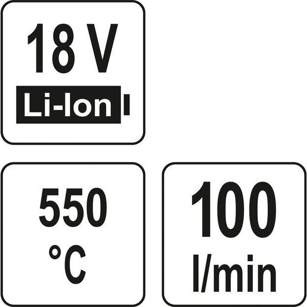 YATO YT-82285 Kaitinimo fenas akumuliatorinis / orpūtė | 18V 550° II greičiai / be akumuliatoriaus