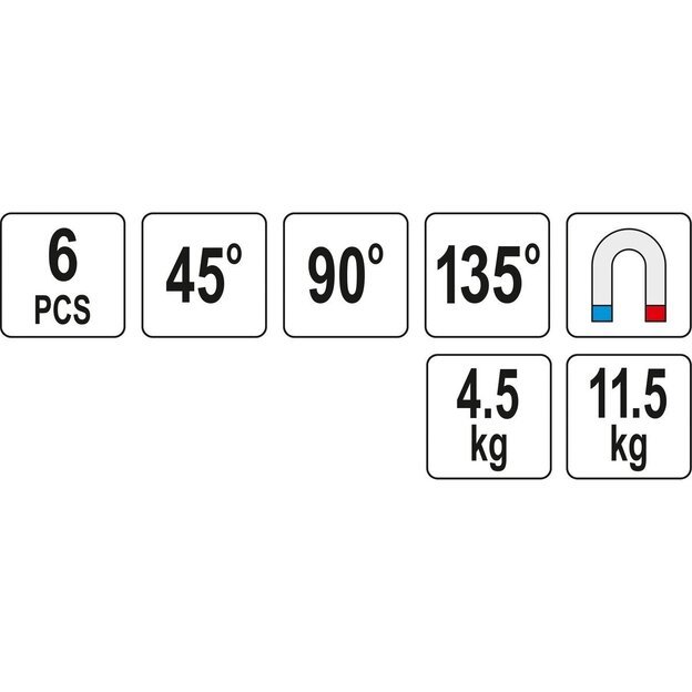 Suvirinimo kampų magnetinių rinkinys (6vnt)(45°-90°-135°)