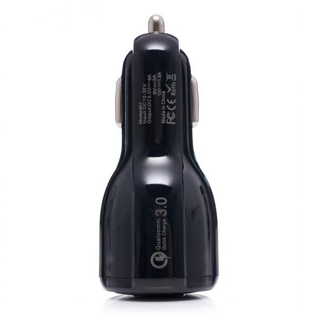 USB Įkroviklis automobiliui su greitu įkrovimu 12V/24V, 2x3.1A QC3.0