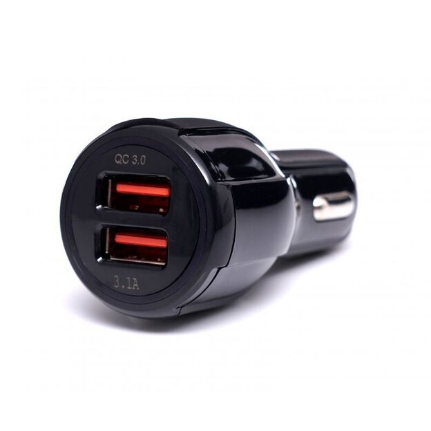 USB Įkroviklis automobiliui su greitu įkrovimu 12V/24V, 2x3.1A QC3.0