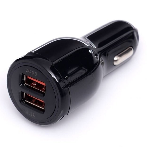 USB Įkroviklis automobiliui su greitu įkrovimu 12V/24V, 2x3.1A QC3.0