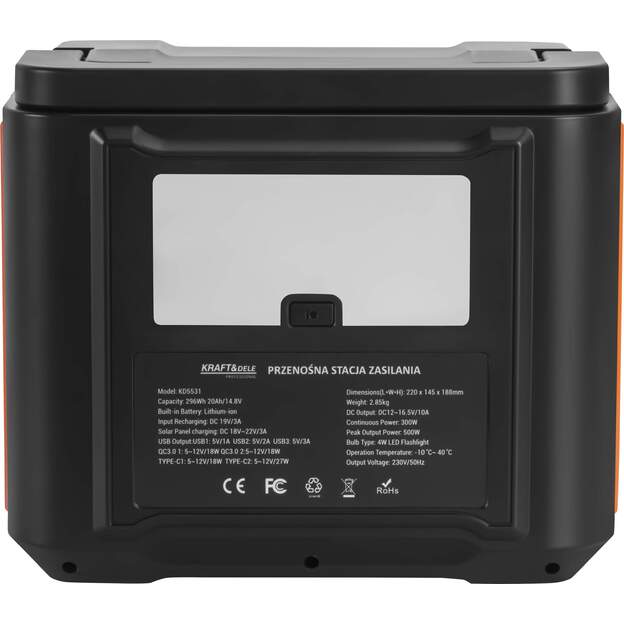 Nešiojama įkrovimo stotelė KRAFT&DELE KD5531 296Wh 300W (500W Peak) 4