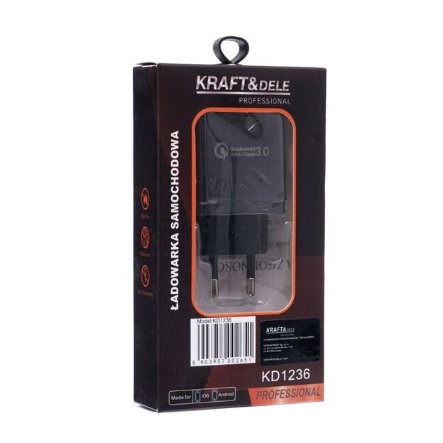 USB Įkroviklis su greitu įkrovimu 220V, 2x2.1A 1xQC3.0 6