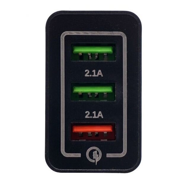 USB Įkroviklis su greitu įkrovimu 220V, 2x2.1A 1xQC3.0 1
