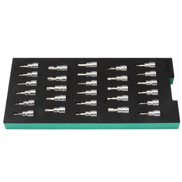 Padėklas. Galvučių su antgaliais rinkinys 3/8  (pl./PH/PZ/HEX/torx) 28vnt.