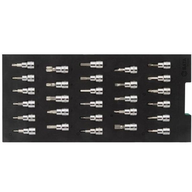 Padėklas. Galvučių su antgaliais rinkinys 3/8  (pl./PH/PZ/HEX/torx) 28vnt.