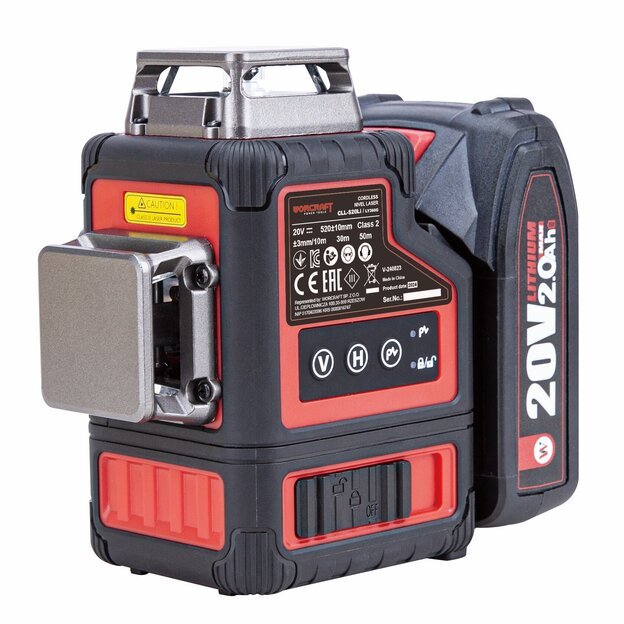 Akumuliatorinis kryžminių linijų nivelyro 3x3D rinkinys (žalias lazeris) 20V LI-ION (XCUBE dėžė)