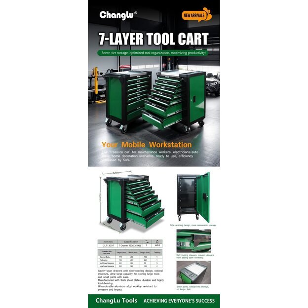 Įrankių spintelė 7-ių stalčių su &scaron;oniniu skyriumi 1