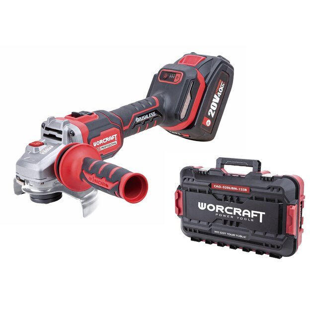 Akumuliatorinis kampinis šlifuoklis 125 mm 20V Li-Ion WORCRAFT CAGS20LiBM125B (su dėže)