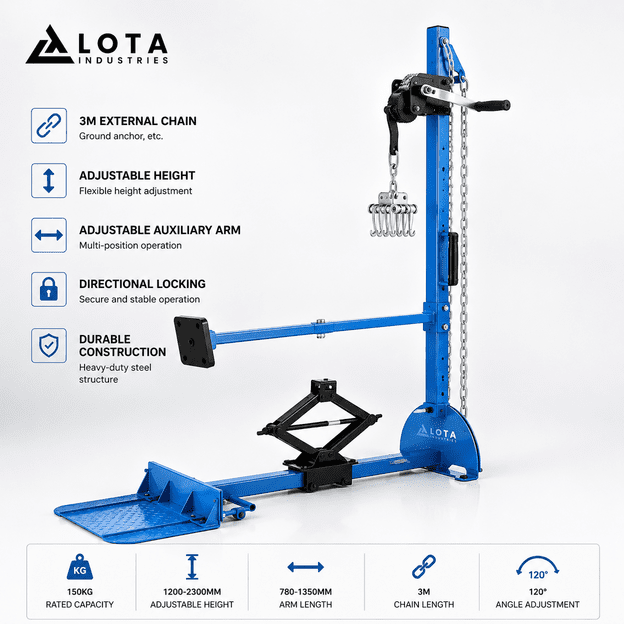 Kėbulo traukimo stovas su grandine 150 kg | 3 m grandinė | 120° reguliavimas | LOTA Industries