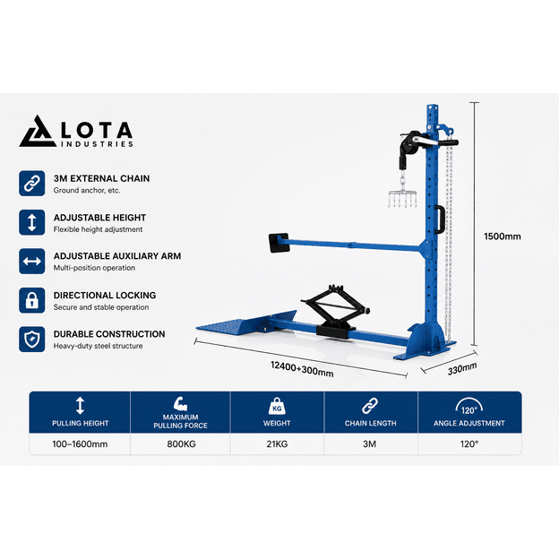 Kėbulo traukimo stovas su grandine 150 kg | 3 m grandinė | 120° reguliavimas | LOTA Industries