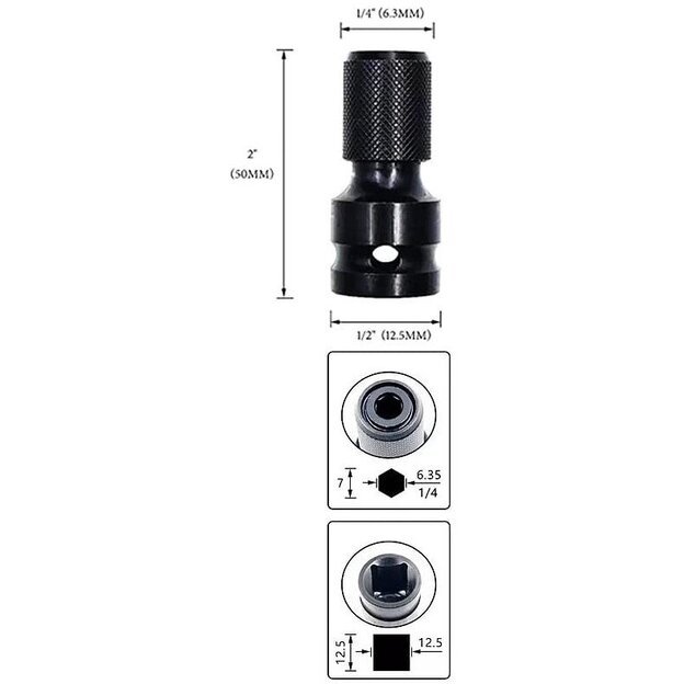 Adapteris suktuvui smūginis 1/2  - HEX 1/4 