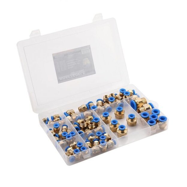 Greito jungimo vožtuvų su sriegiais rinkinys 4–16 mm (1/8" + 1/4" + 1/2"), 72 vnt.