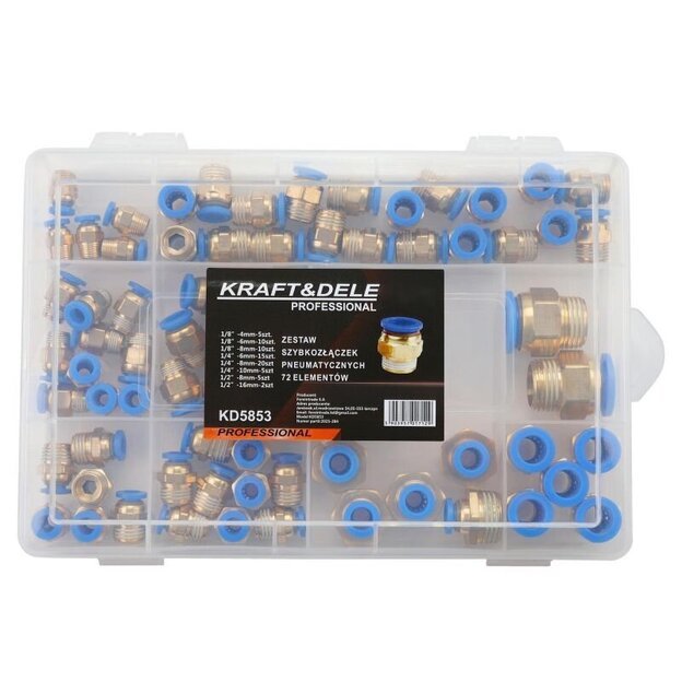 Greito jungimo vožtuvų su sriegiais rinkinys 4–16 mm (1/8" + 1/4" + 1/2"), 72 vnt. 6