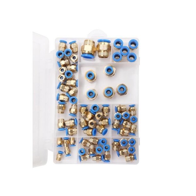 Greito jungimo vožtuvų su sriegiais rinkinys 4–16 mm (1/8" + 1/4" + 1/2"), 72 vnt. 1