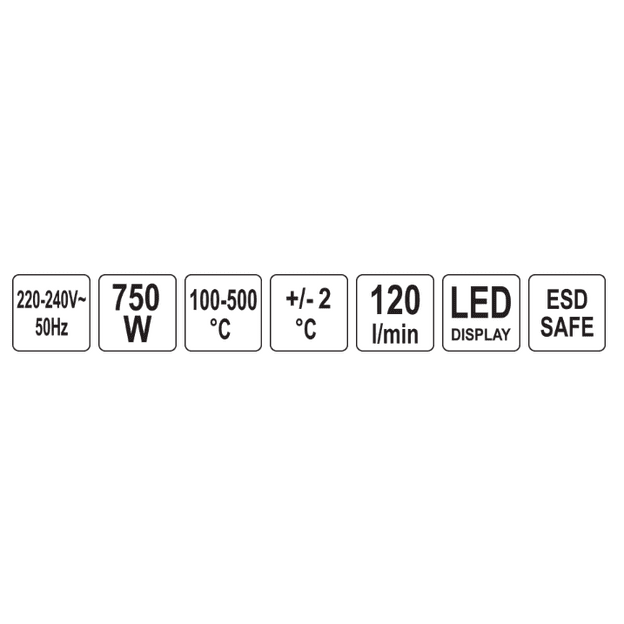 Litavimo stotelė karšto oro 750W, 500°C, LED su ventiliatoriumi