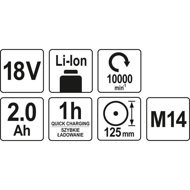 YATO YT-82826 Akumuliatorinis kampinis šlifuoklis 18V, 125 mm, 2,0AH