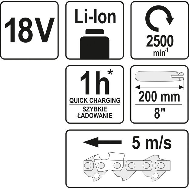 YATO YT-82837 Akumuliatorinis teleskopinis grandininis pjūklas | 18V 200-280 cm | be akumuliatoriaus