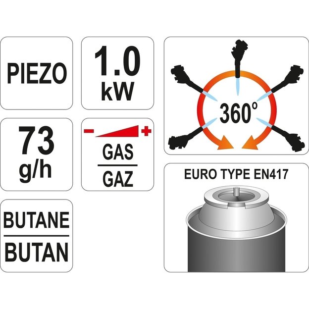 Dujinis degiklis su pjezo uždegimu 1000°C 360°