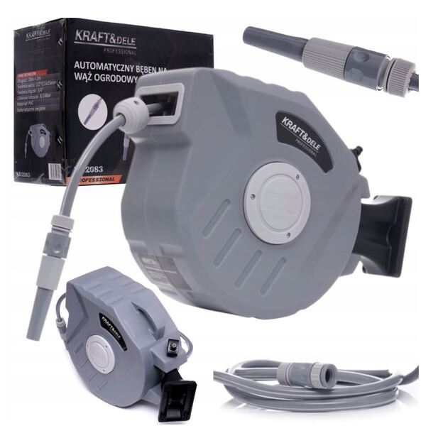 Kraftdele KD2083 Automatinė sodo žarna ritėje 20 m + 2 m 1/2" 