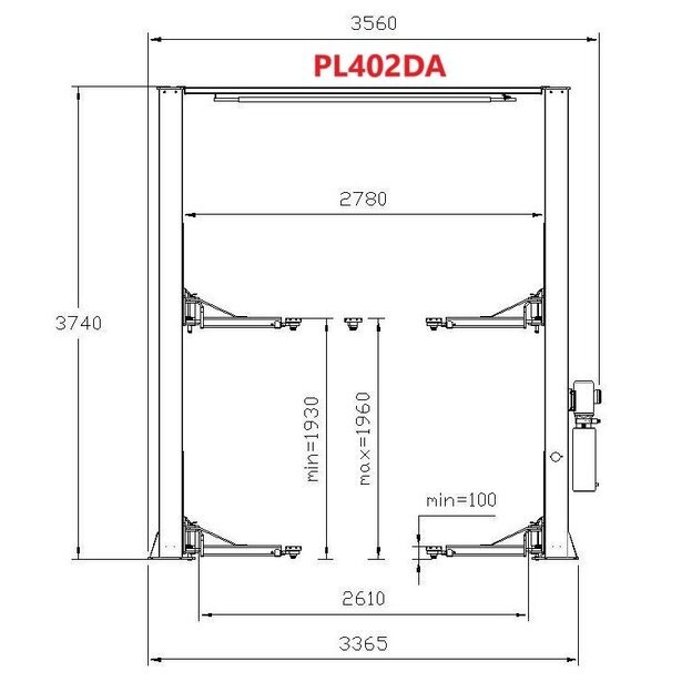 Two post clear floor lift 4t, 380V (3 stage rear arms) 1