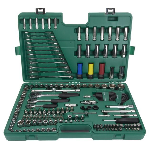 Galvučių ir raktų rinkinys 1/4" + 3/8" + 1/2" 190 vnt., 6-kampės