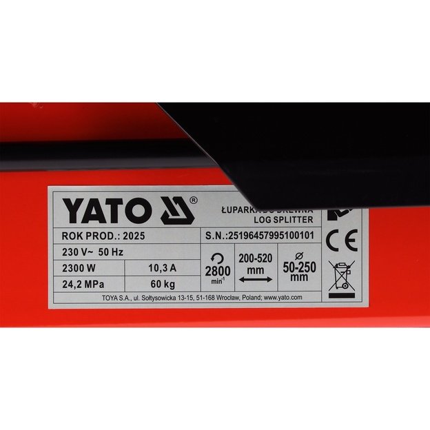 Elektrinė hidraulinė malkų skaldyklė 7 t | 2300 W | 230 V | YATO YT-79951