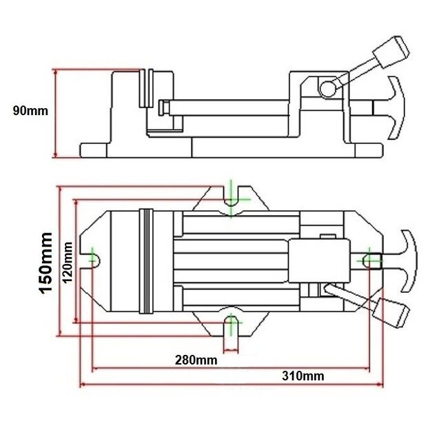 Spaustuvas gręžimo staklėms 100mm (greitas fiksavimas)