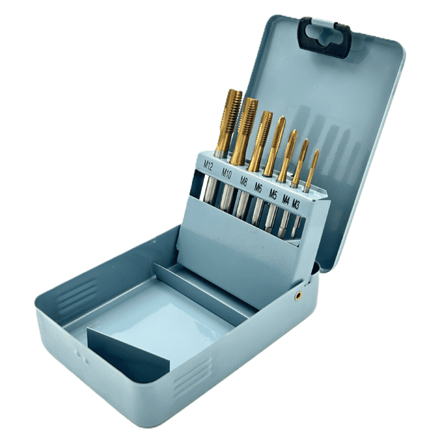 Sriegiklių rinkinys M3-M12 HSS M35 su TiN danga (7vnt)