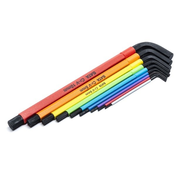 L-Handle Hex key extra long colored ball point set 9pcs (1.5-10mm)
