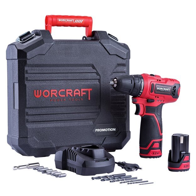 Li-ion Cordless drill 12V with accesorries in plastic box