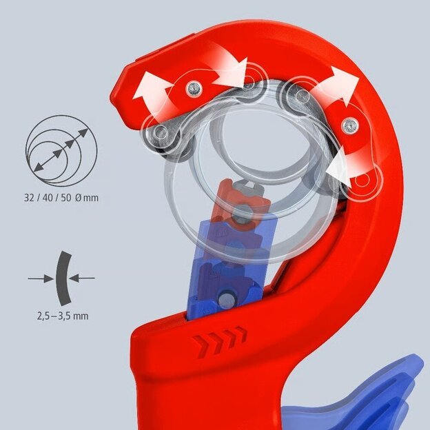 Vamzdžių pjoviklis storam plastikui 32-50mm KNIPEX DPT50 1 Vamzdžių pjoviklis storam plastikui 32-50mm KNIPEX DPT50 1