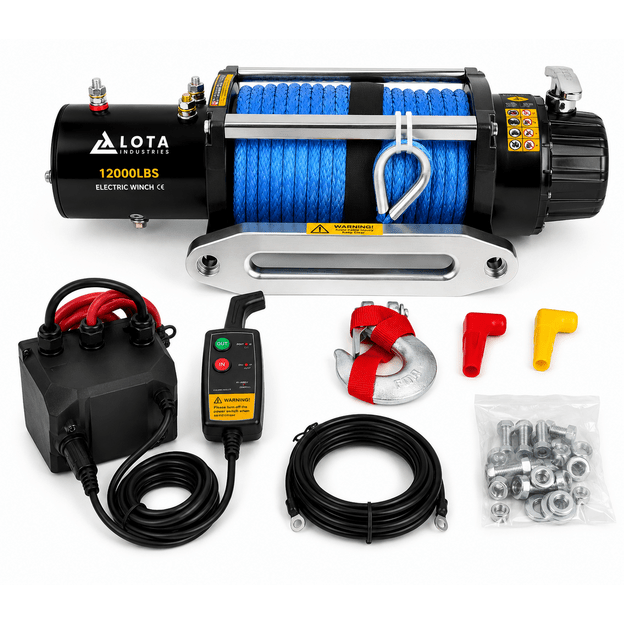 Electric Winch 12000 lbs (5443 kg), Synthetic Rope 26 m, 12 V