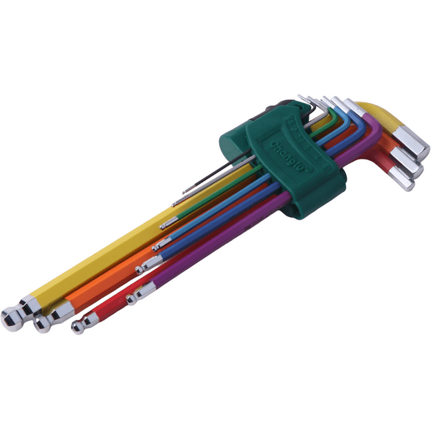 L-tipo &scaron;e&scaron;iakampių vidutinių, raktų rinkinys 9vnt. (spalvoti)(1.5-10mm) 1