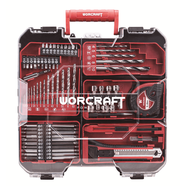 Akumuliatorinis suktuvas-gręžtuvas su kalimu WORCRAFT 20V LI-ION ir priedais 78vnt., 2x2.0Ah 1