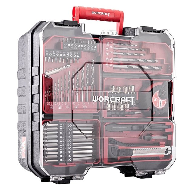 Akumuliatorinis suktuvas-gręžtuvas su kalimu WORCRAFT 20V LI-ION ir priedais 78vnt., 2x2.0Ah 2