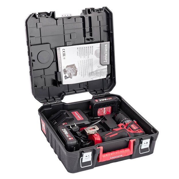 Akumuliatorinis suktuvas-gręžtuvas su kalimu WORCRAFT 20V LI-ION ir priedais 78vnt., 2x2.0Ah 4