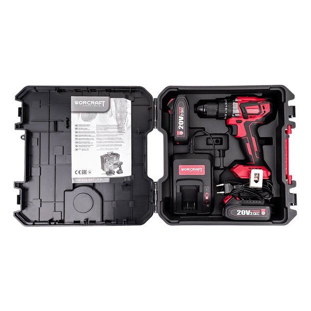 Akumuliatorinis suktuvas-gręžtuvas su kalimu WORCRAFT 20V LI-ION ir priedais 78vnt., 2x2.0Ah 3